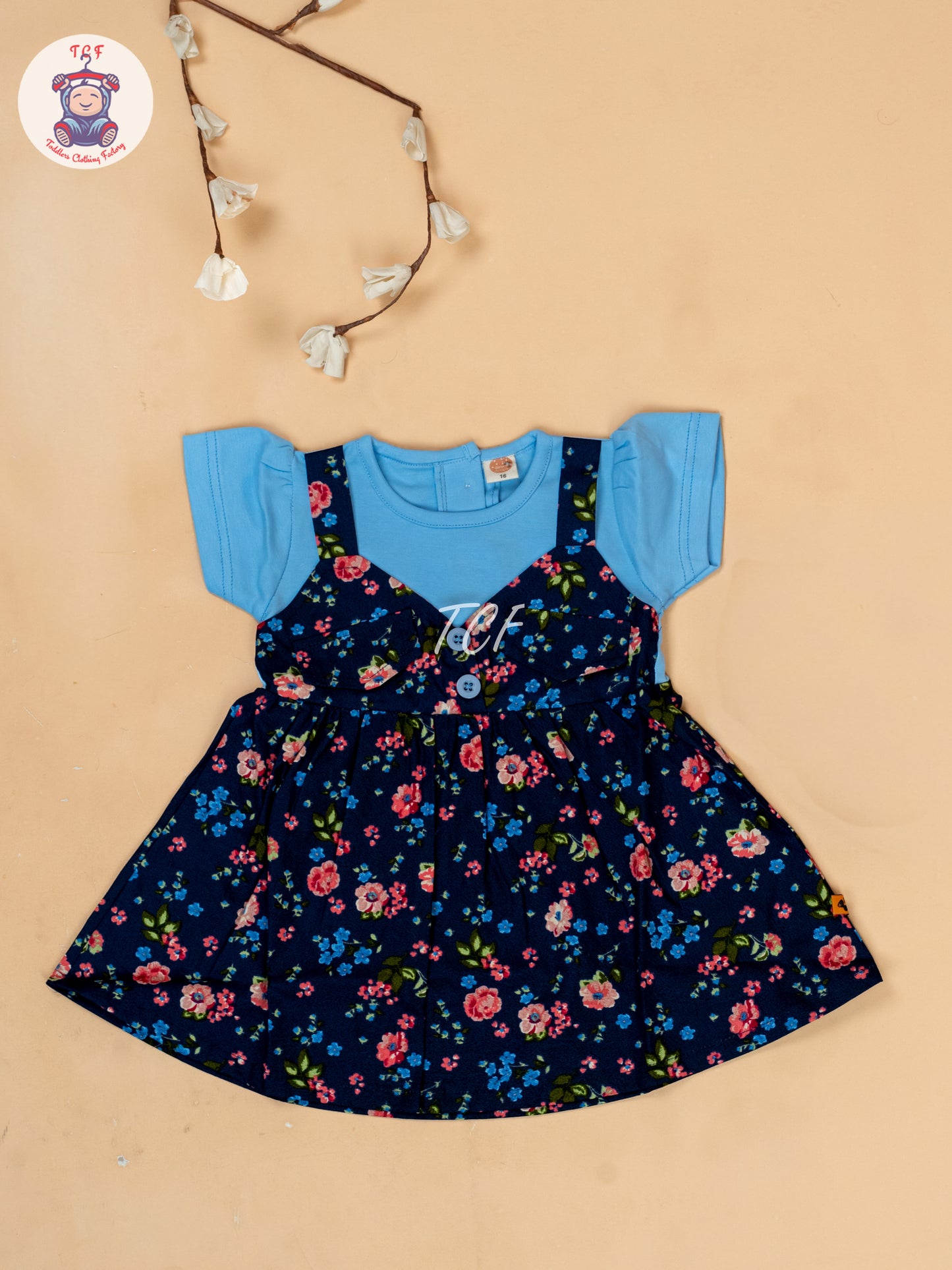 Sky Blue & Navy Blue - Cotton Frock