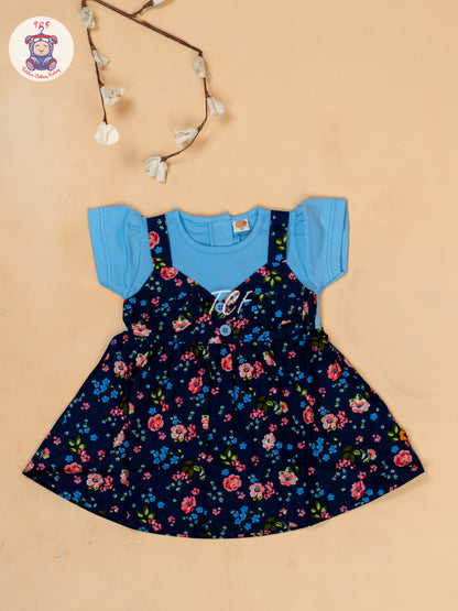 Sky Blue & Navy Blue - Cotton Frock