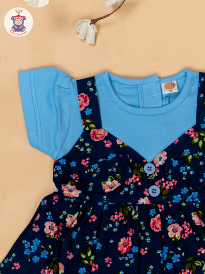 Sky Blue & Navy Blue - Cotton Frock