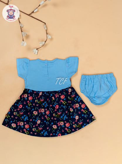 Sky Blue & Navy Blue - Cotton Frock