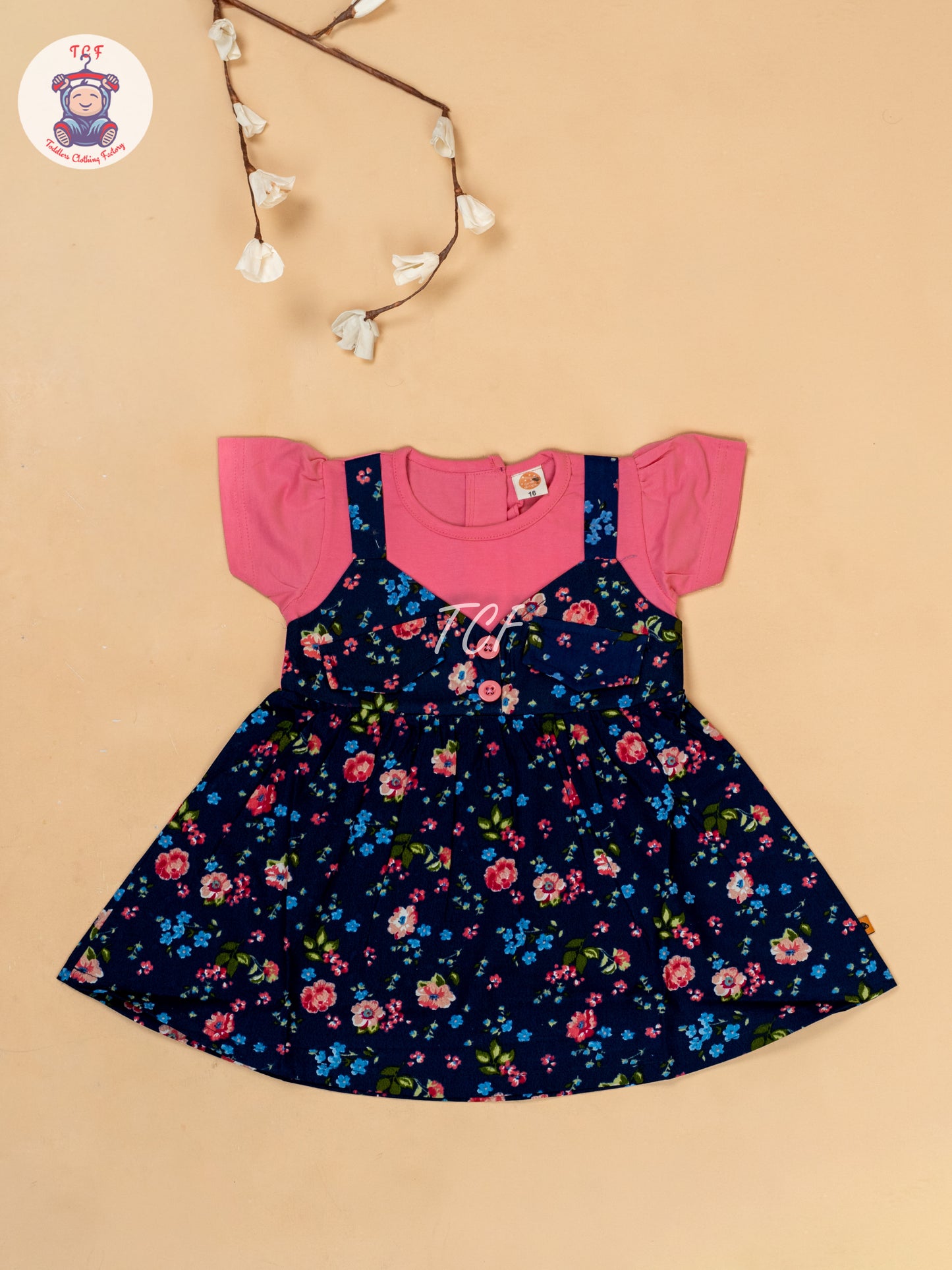 Pink & Navy Blue - Cotton Frock
