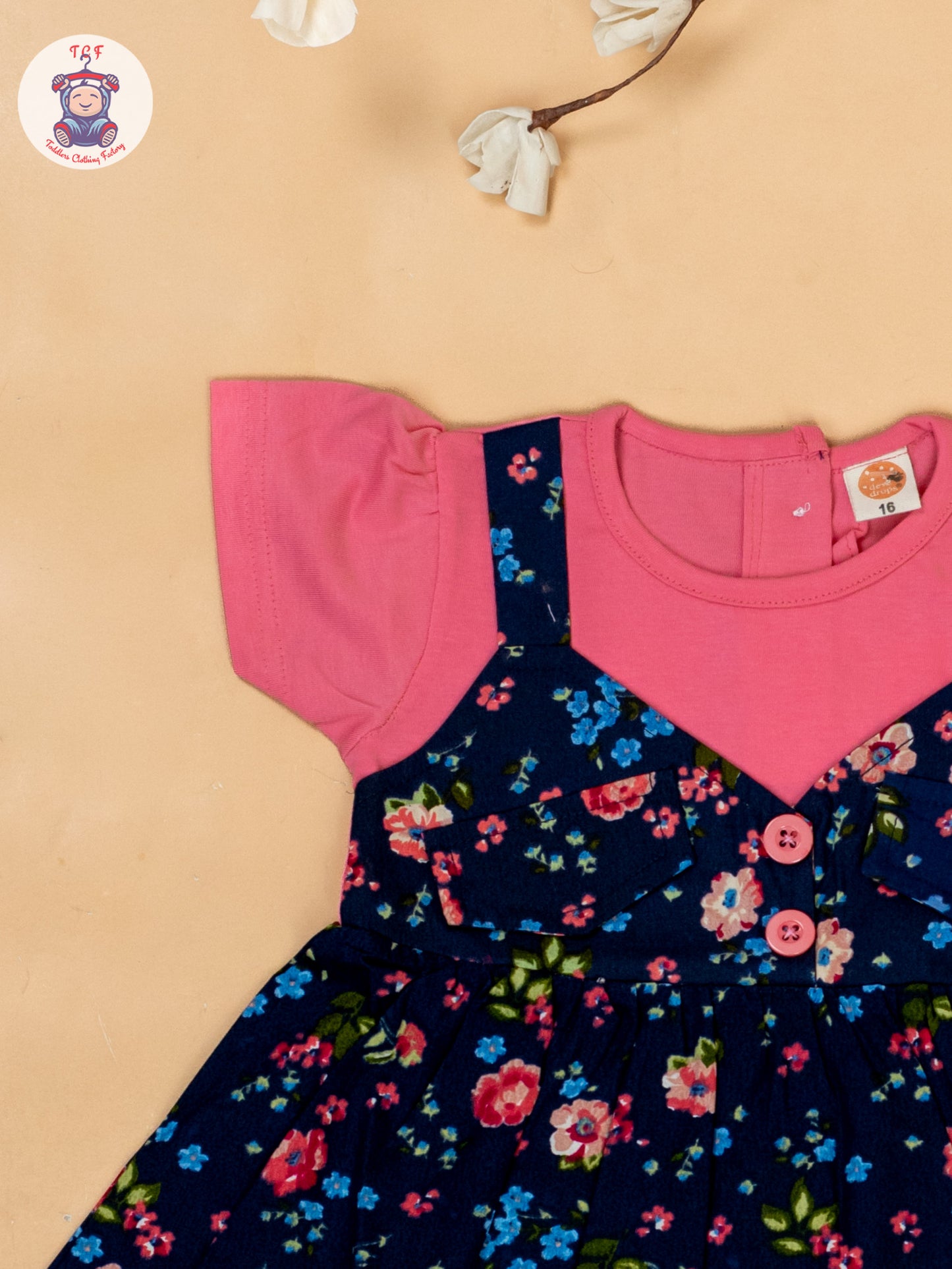 Pink & Navy Blue - Cotton Frock