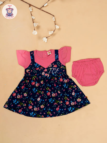 Pink & Navy Blue - Cotton Frock