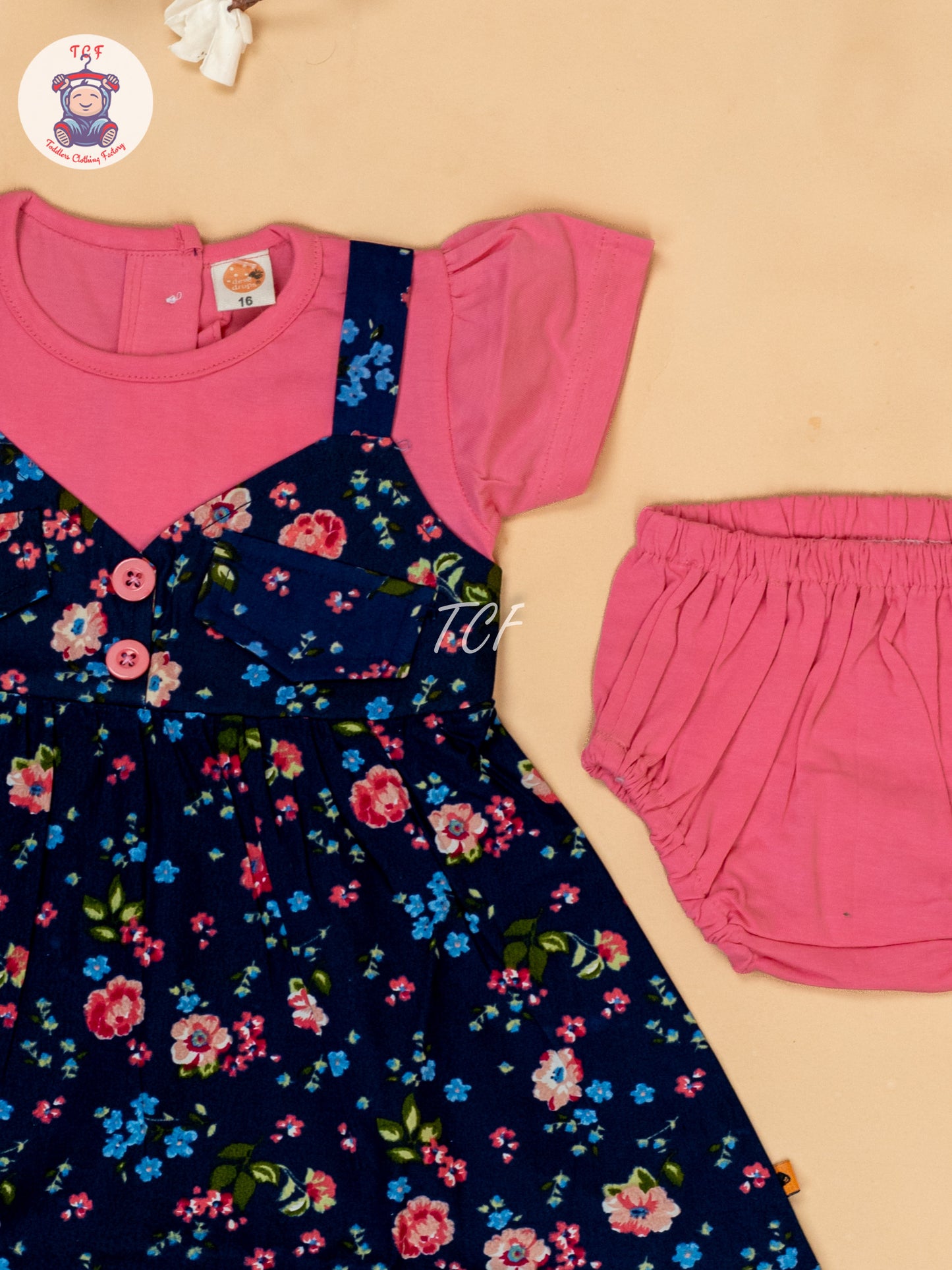Pink & Navy Blue - Cotton Frock