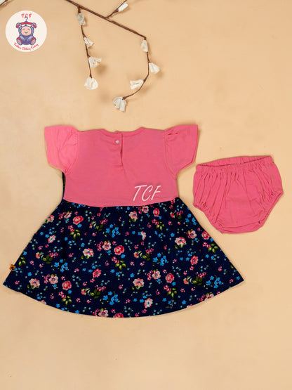 Pink & Navy Blue - Cotton Frock