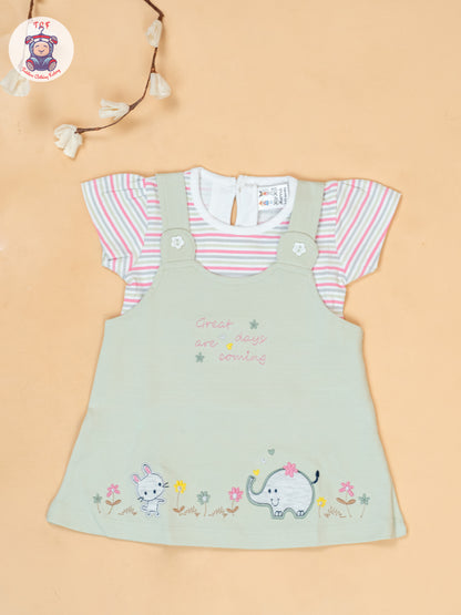 Light Green & White - Cotton Frock