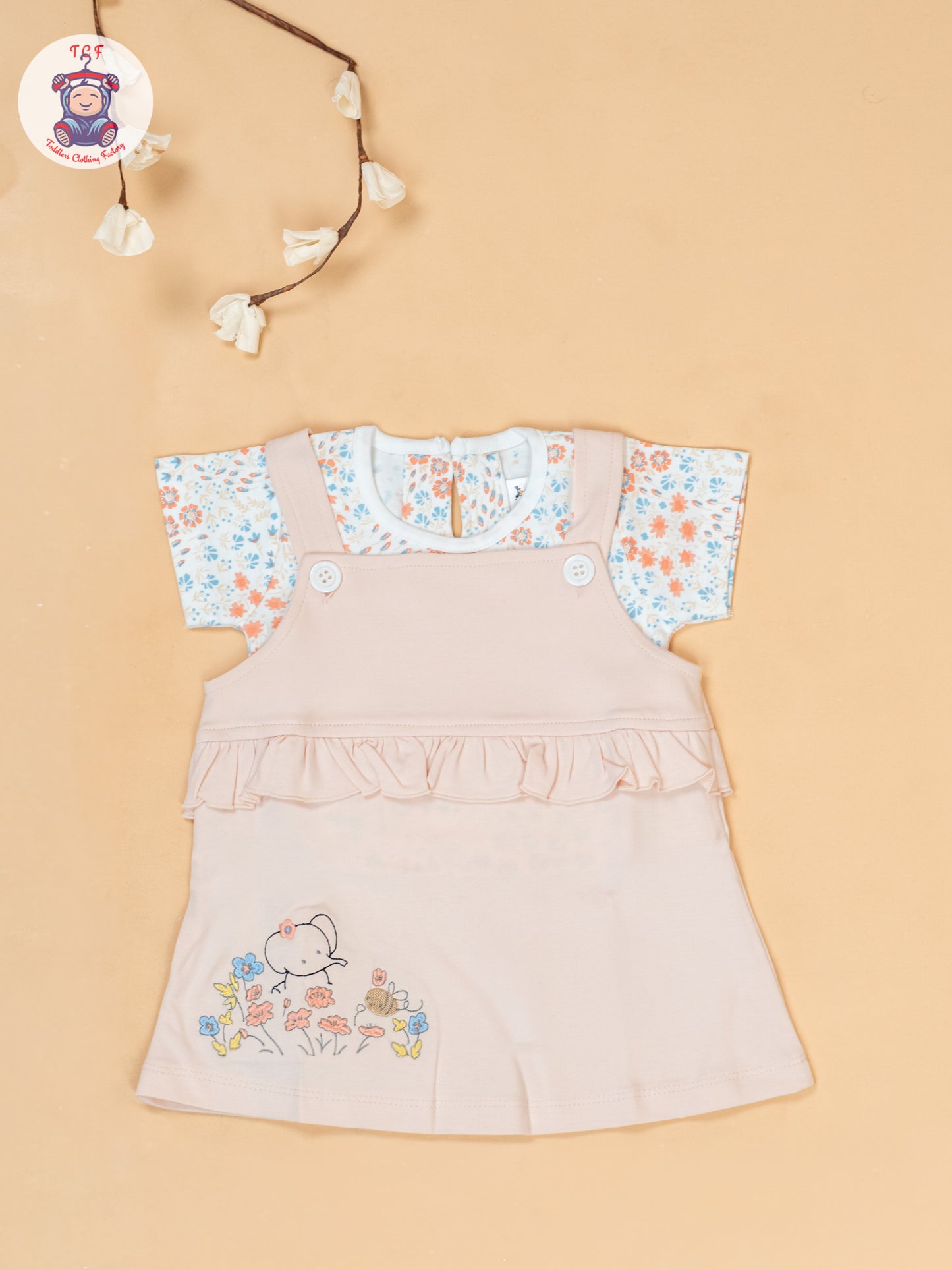 Peach & Off White - Cotton Frock