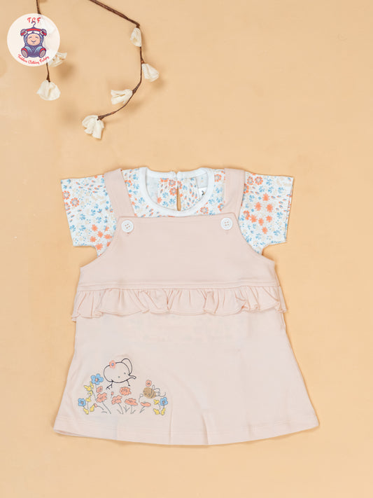 Peach & Off White - Cotton Frock