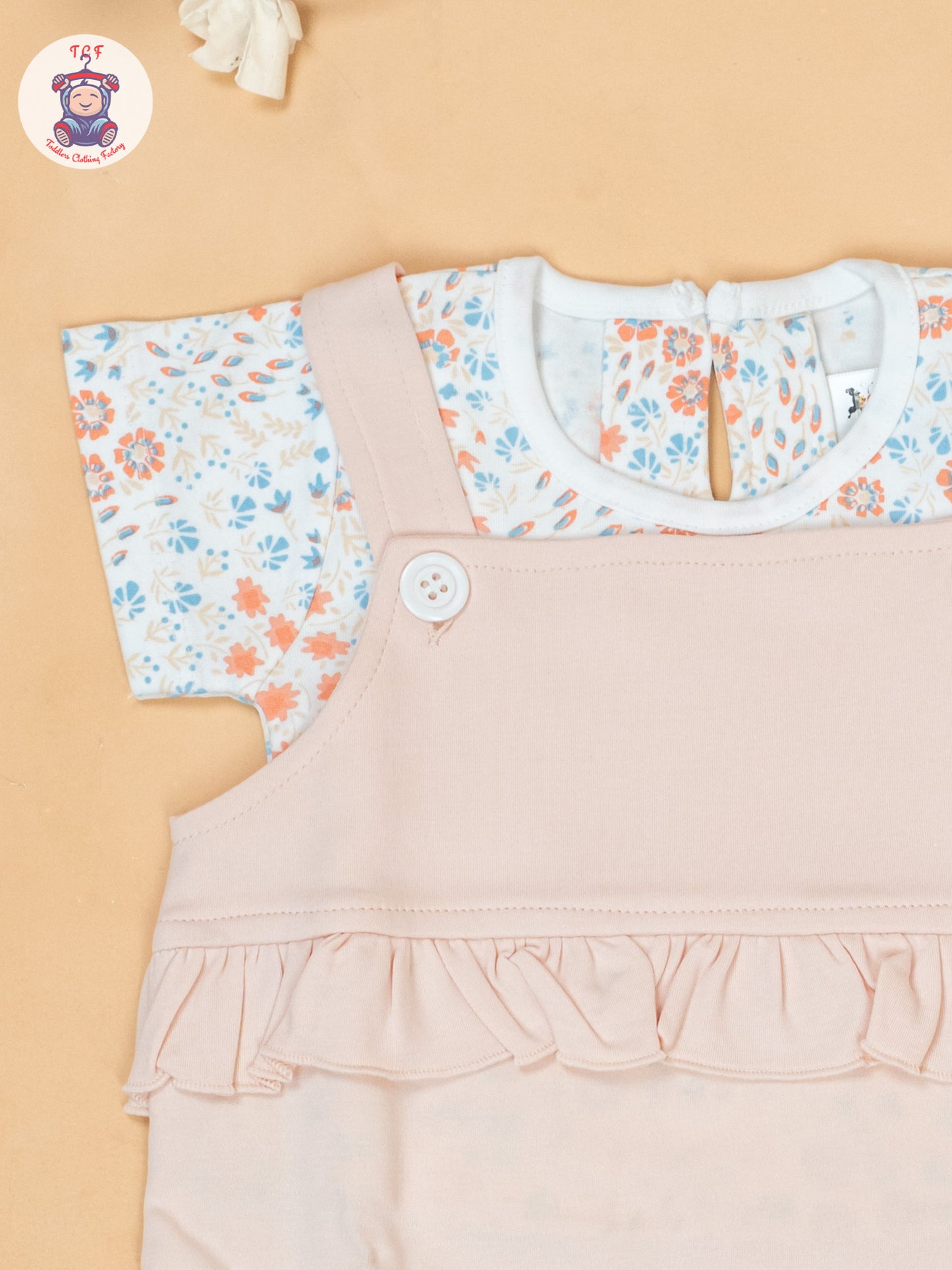 Peach & Off White - Cotton Frock