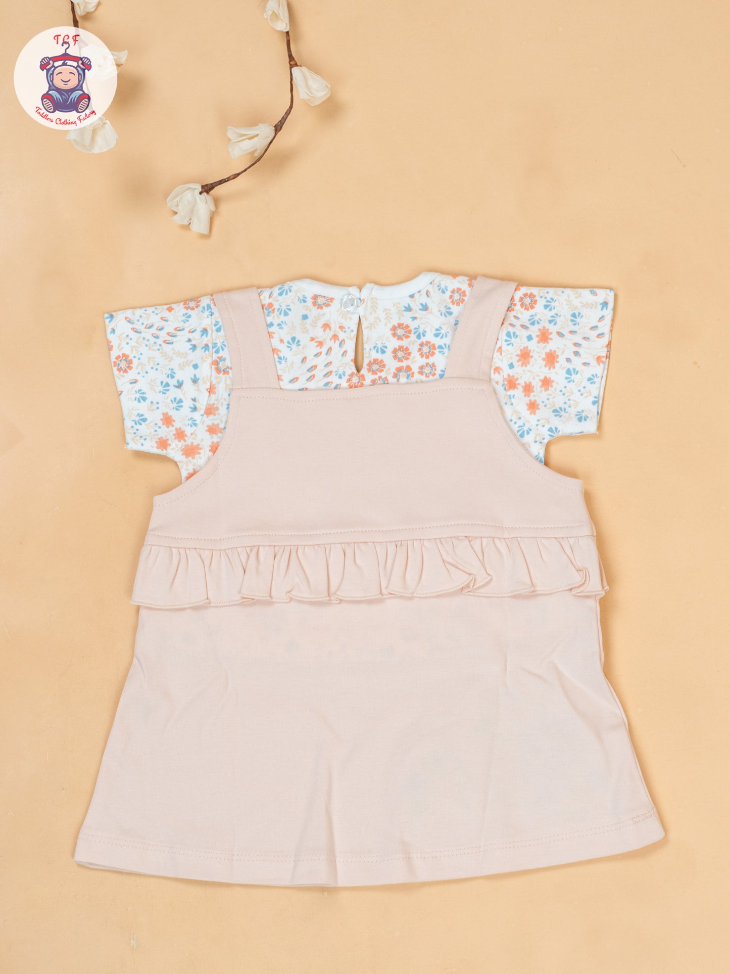Peach & Off White - Cotton Frock