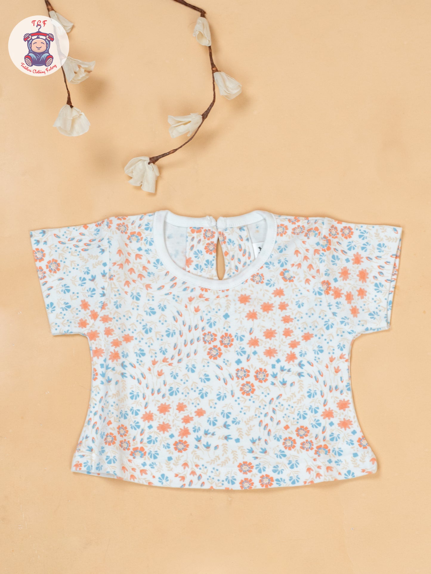 Peach & Off White - Cotton Frock