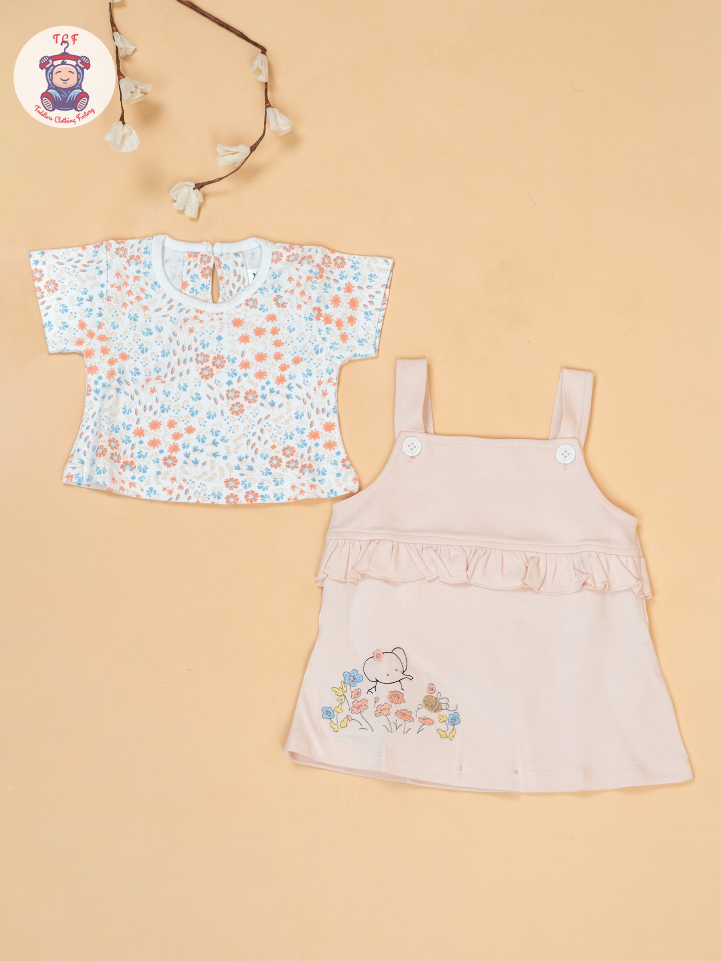 Peach & Off White - Cotton Frock