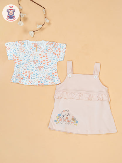 Peach & Off White - Cotton Frock