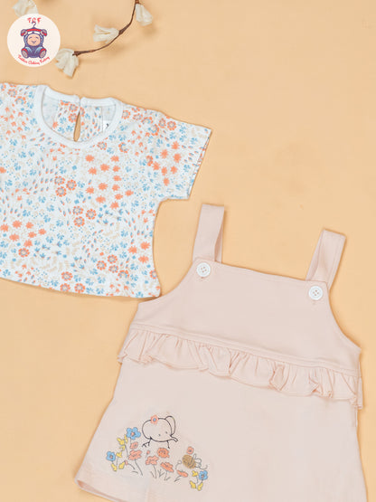Peach & Off White - Cotton Frock