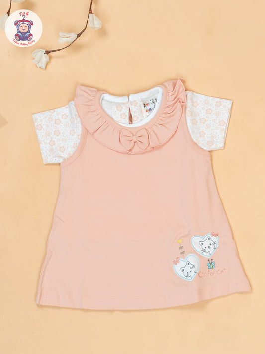Peach & White - Cotton Frock