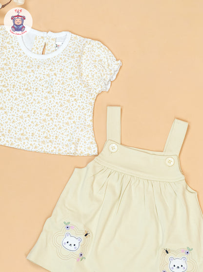 Light Yellow & White - Cotton Frock