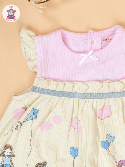 Light Pink & Beige - Cotton Frock