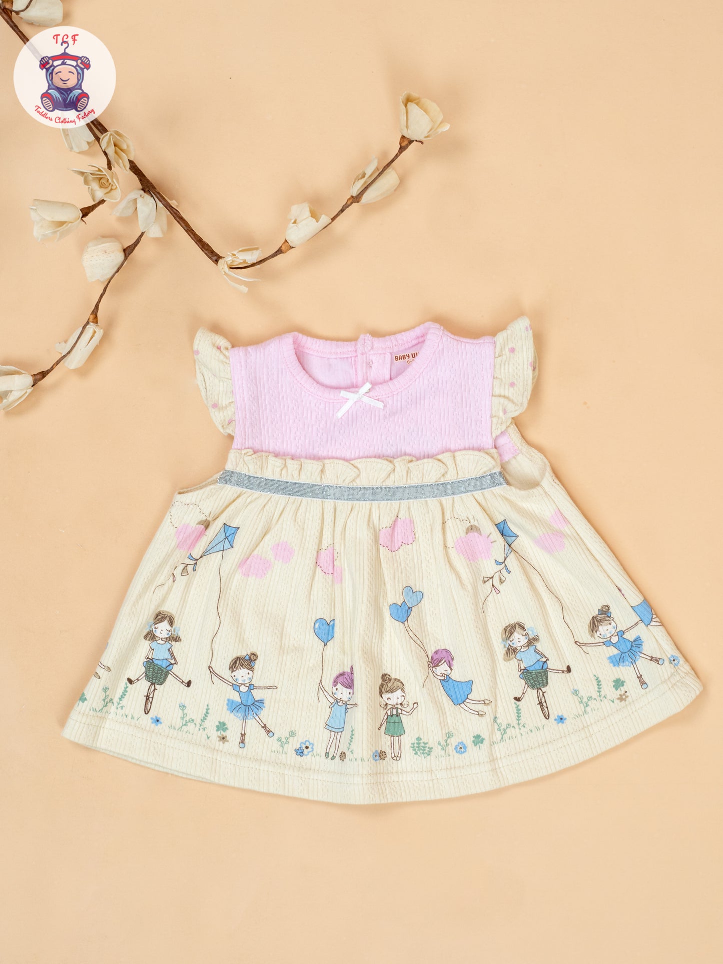 Light Pink & Beige - Cotton Frock