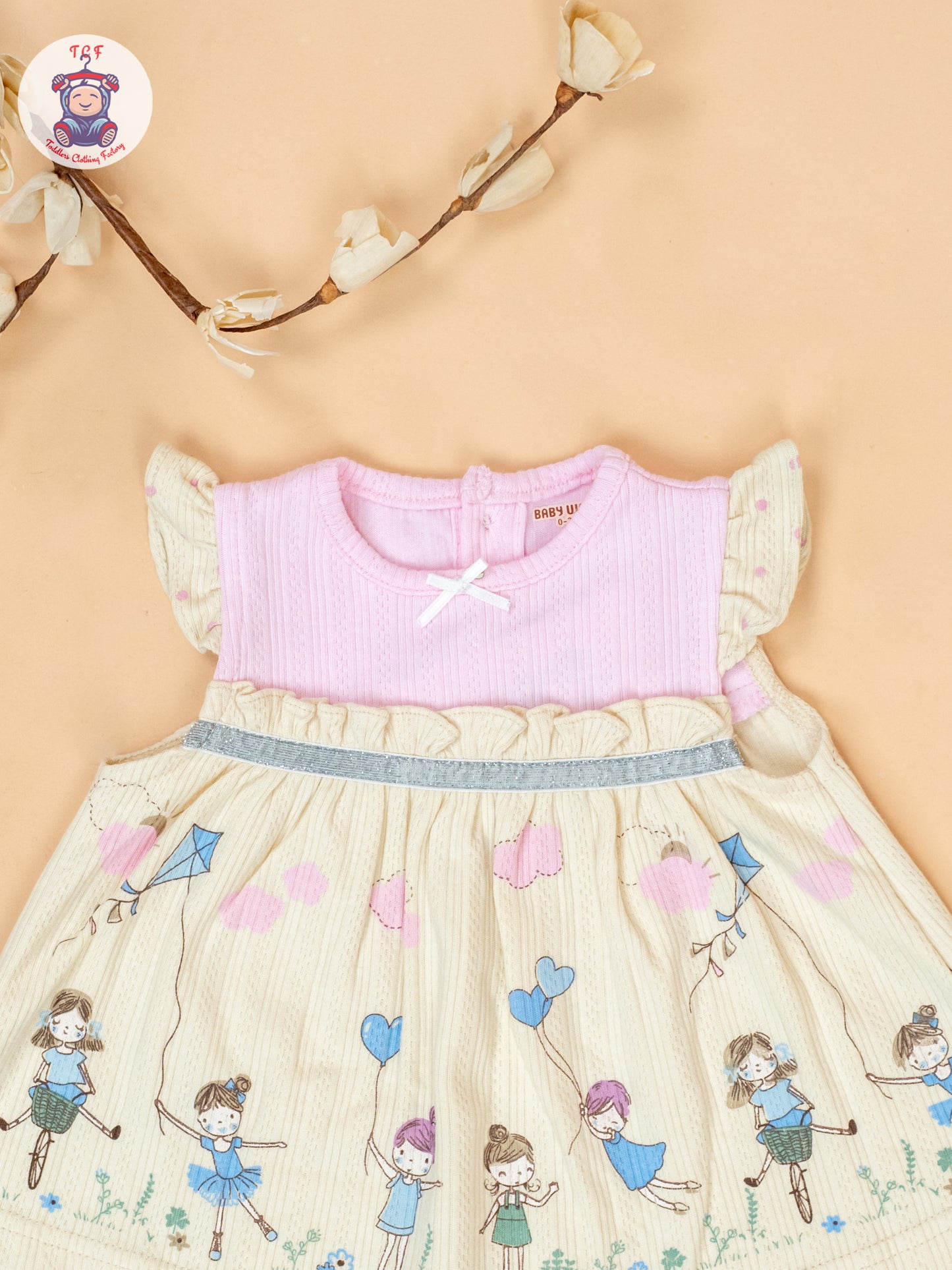 Light Pink & Beige - Cotton Frock