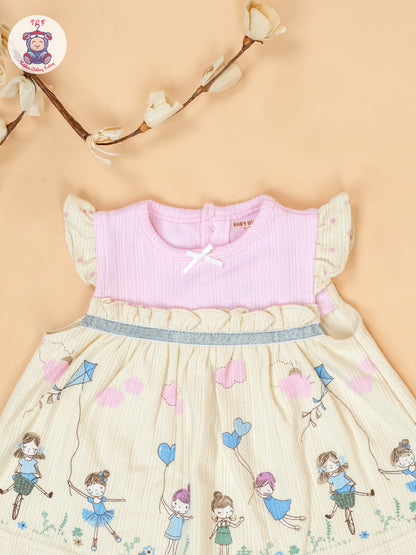 Light Pink & Beige - Cotton Frock