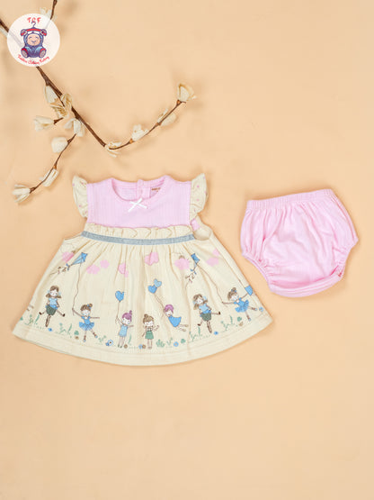 Light Pink & Beige - Cotton Frock