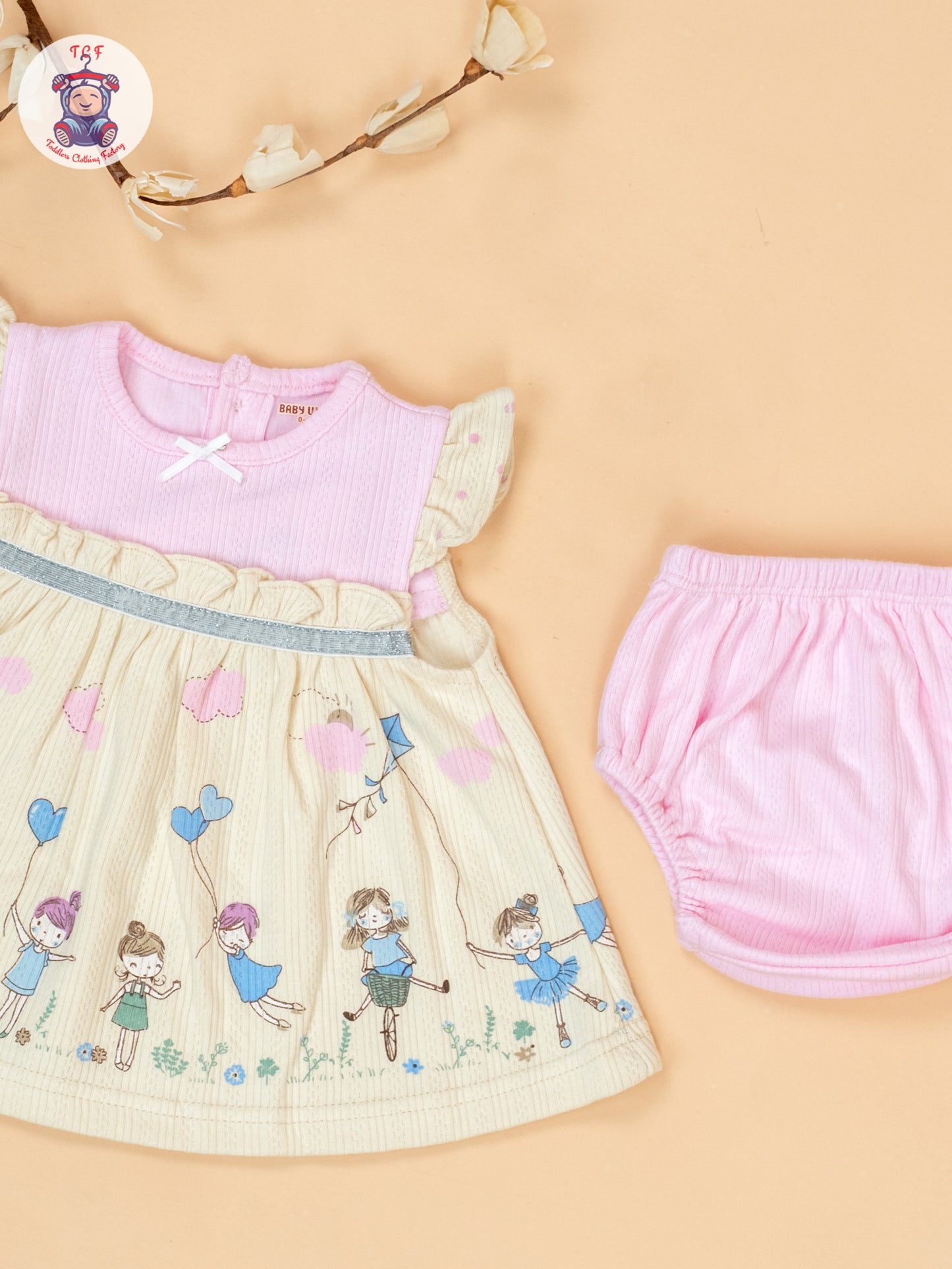 Light Pink & Beige - Cotton Frock