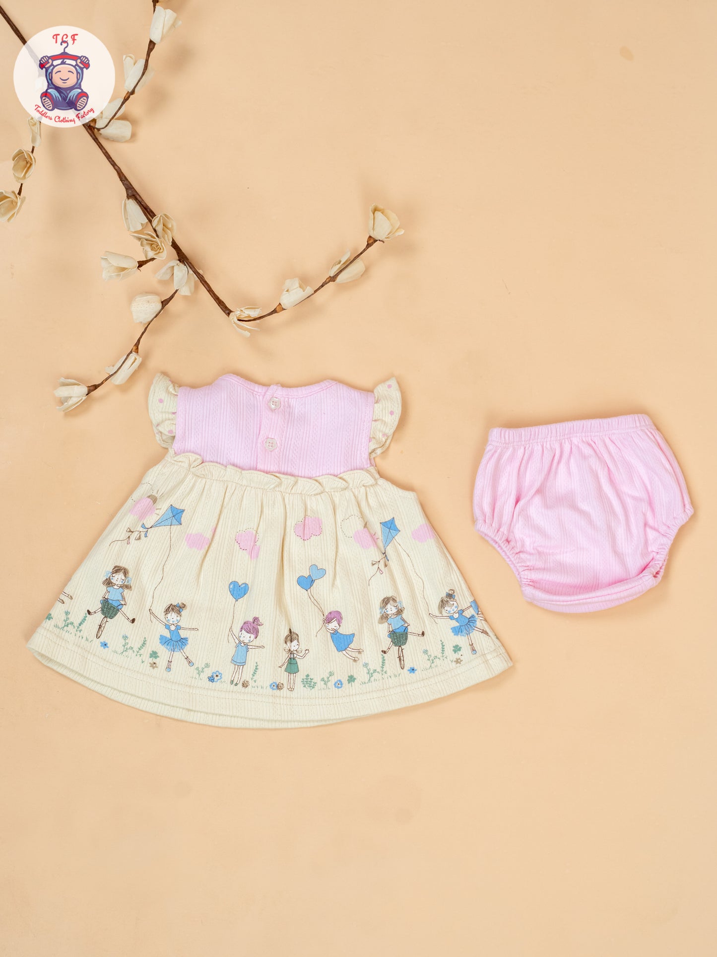 Light Pink & Beige - Cotton Frock