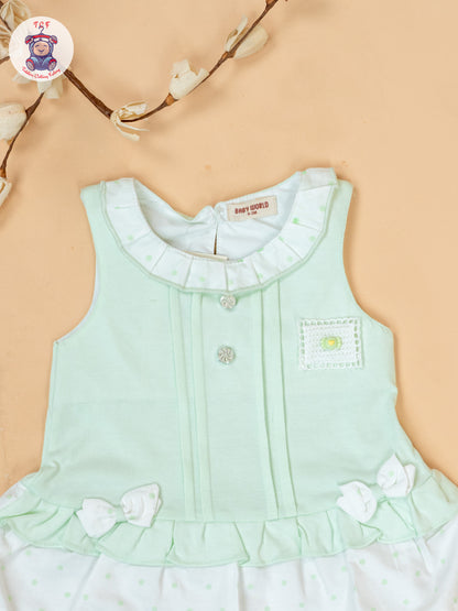 Pista Green & White - Cotton Frock