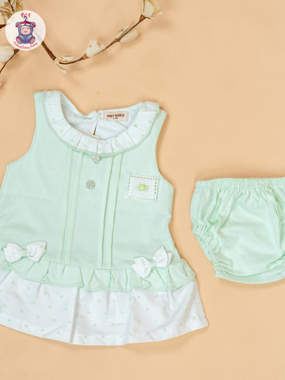 Pista Green & White - Cotton Frock