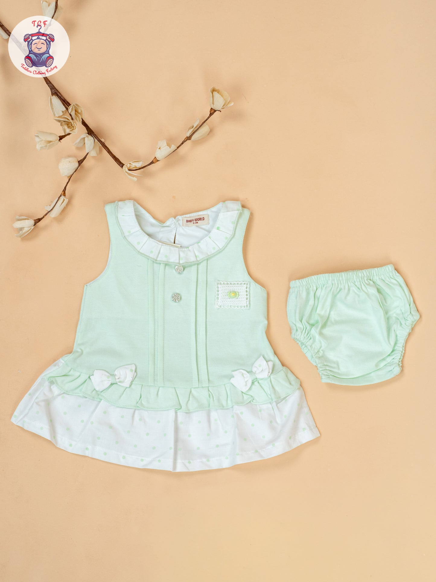 Pista Green & White - Cotton Frock