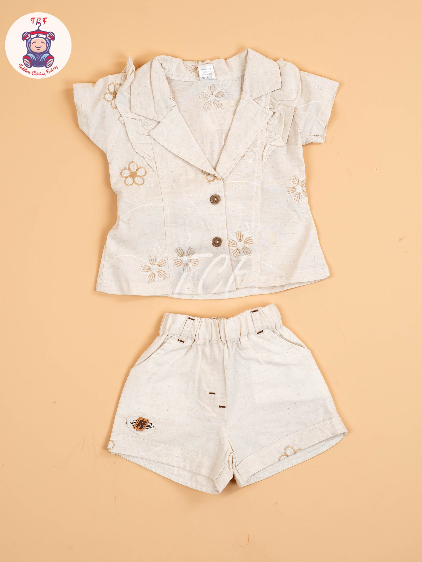 Light Brown - Girls Linen Tunics & Shorts