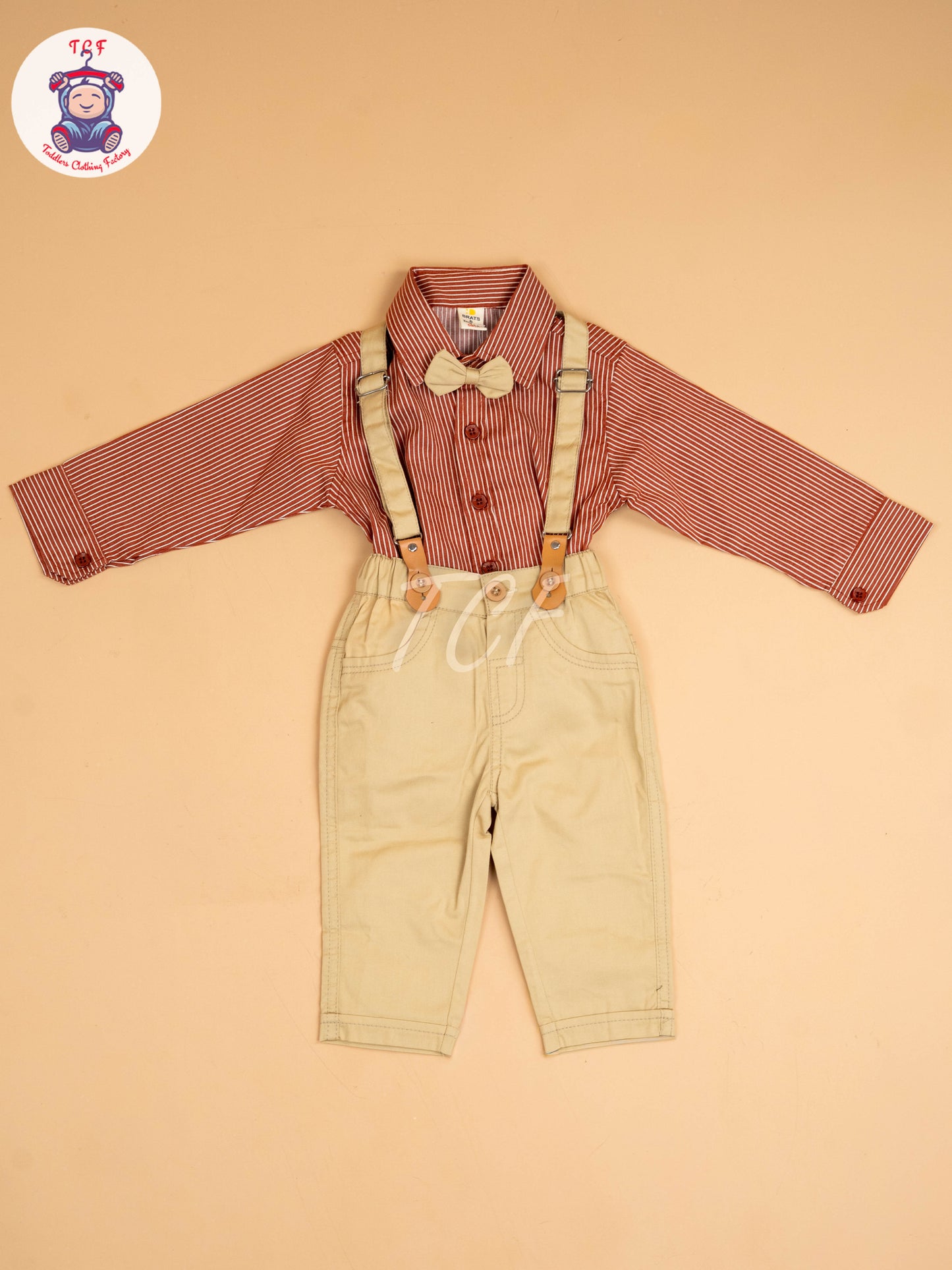 Maroon & Sandal - Full Sleeves Shirts & Pants With Suspender & Bow