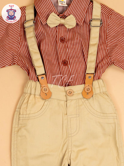 Maroon & Sandal - Full Sleeves Shirts & Pants With Suspender & Bow