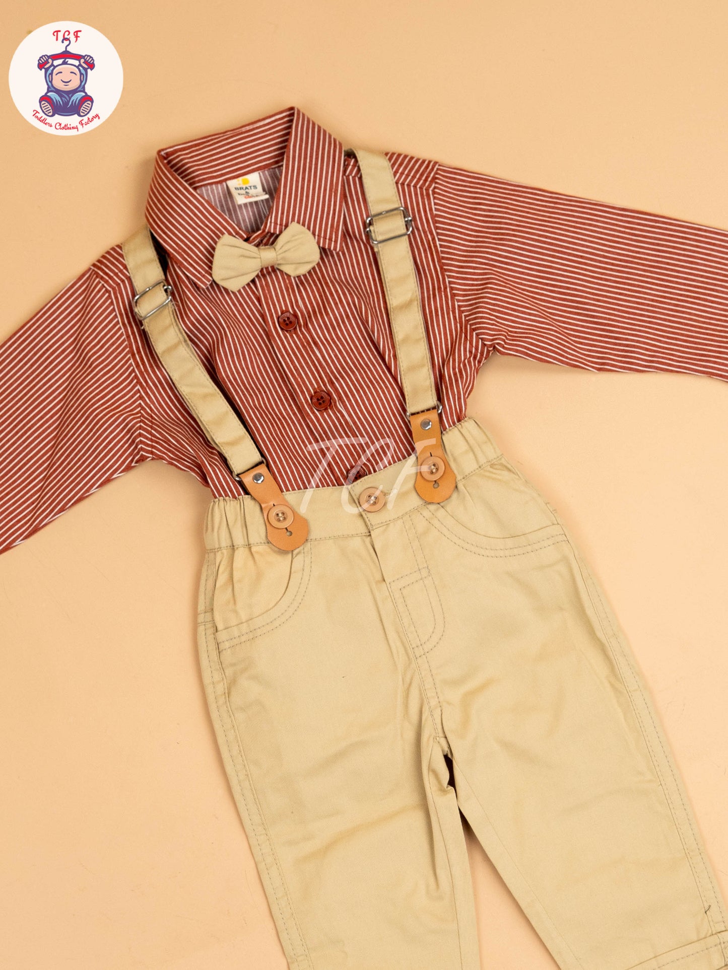 Maroon & Sandal - Full Sleeves Shirts & Pants With Suspender & Bow