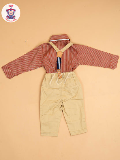 Maroon & Sandal - Full Sleeves Shirts & Pants With Suspender & Bow