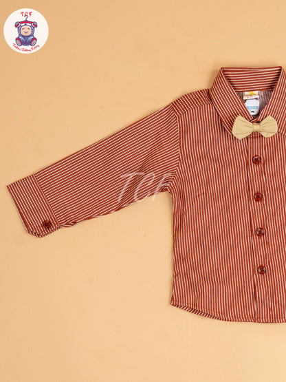 Maroon & Sandal - Full Sleeves Shirts & Pants With Suspender & Bow