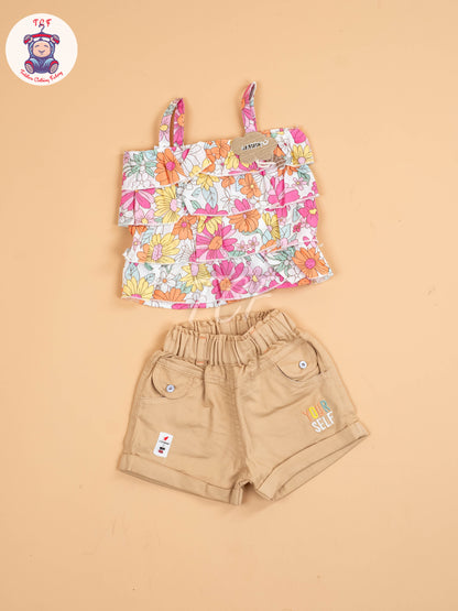 Pink & Orange Floral Printed - Girls Co-ords Sets