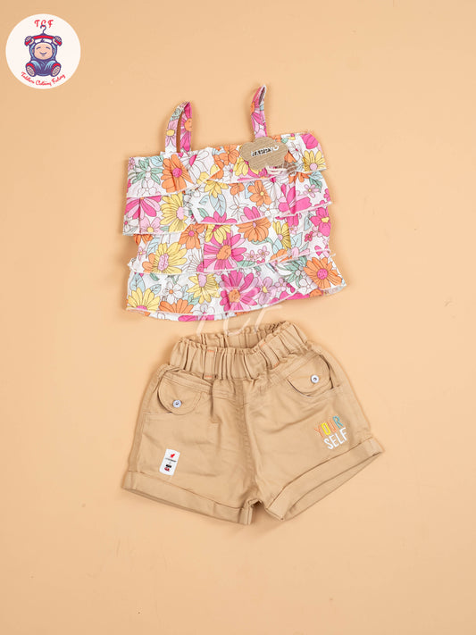 Pink & Orange Floral Printed - Girls Co-ords Sets