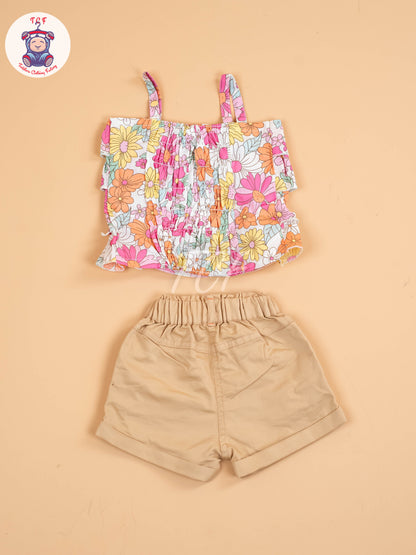 Pink & Orange Floral Printed - Girls Co-ords Sets