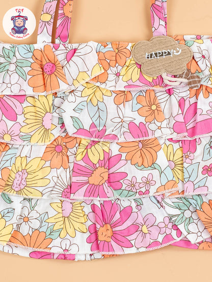 Pink & Orange Floral Printed - Girls Co-ords Sets