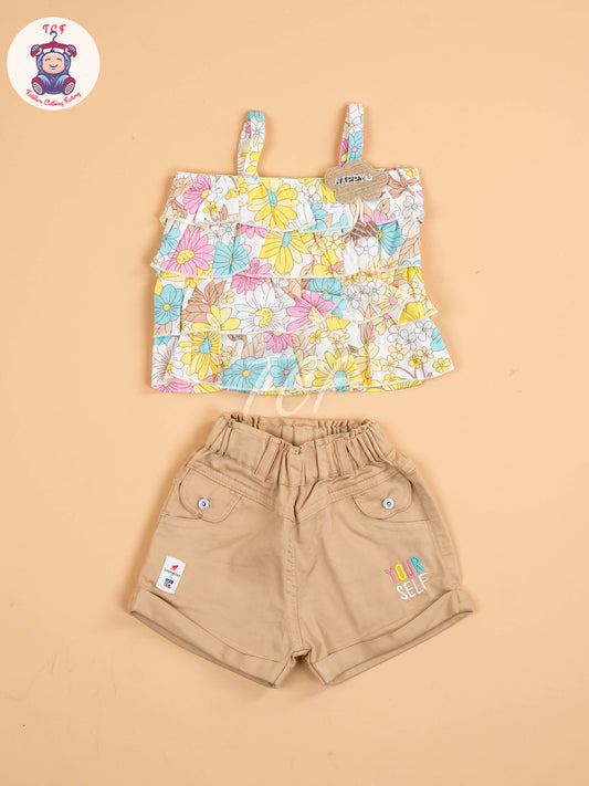 Yellow & Pink Floral Printed - Girls Co-ords Sets