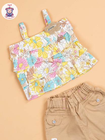Yellow & Pink Floral Printed - Girls Co-ords Sets