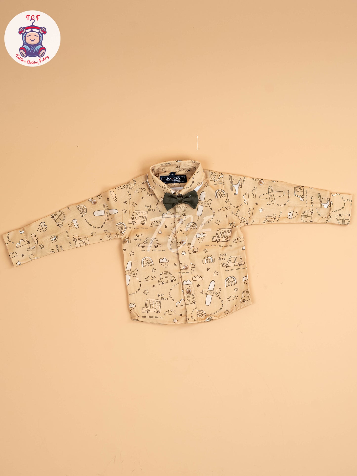 Beige & Brown - Full Sleeves Shirts & Pants Set With Suspender & Bow