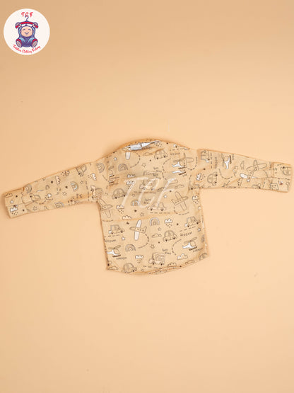 Beige & Brown - Full Sleeves Shirts & Pants Set With Suspender & Bow