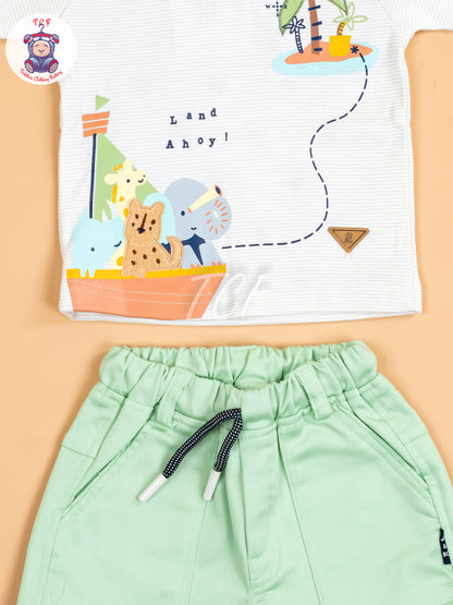 White & Green - Boys T-Shirt & Shorts