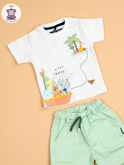 White & Green - Boys T-Shirt & Shorts