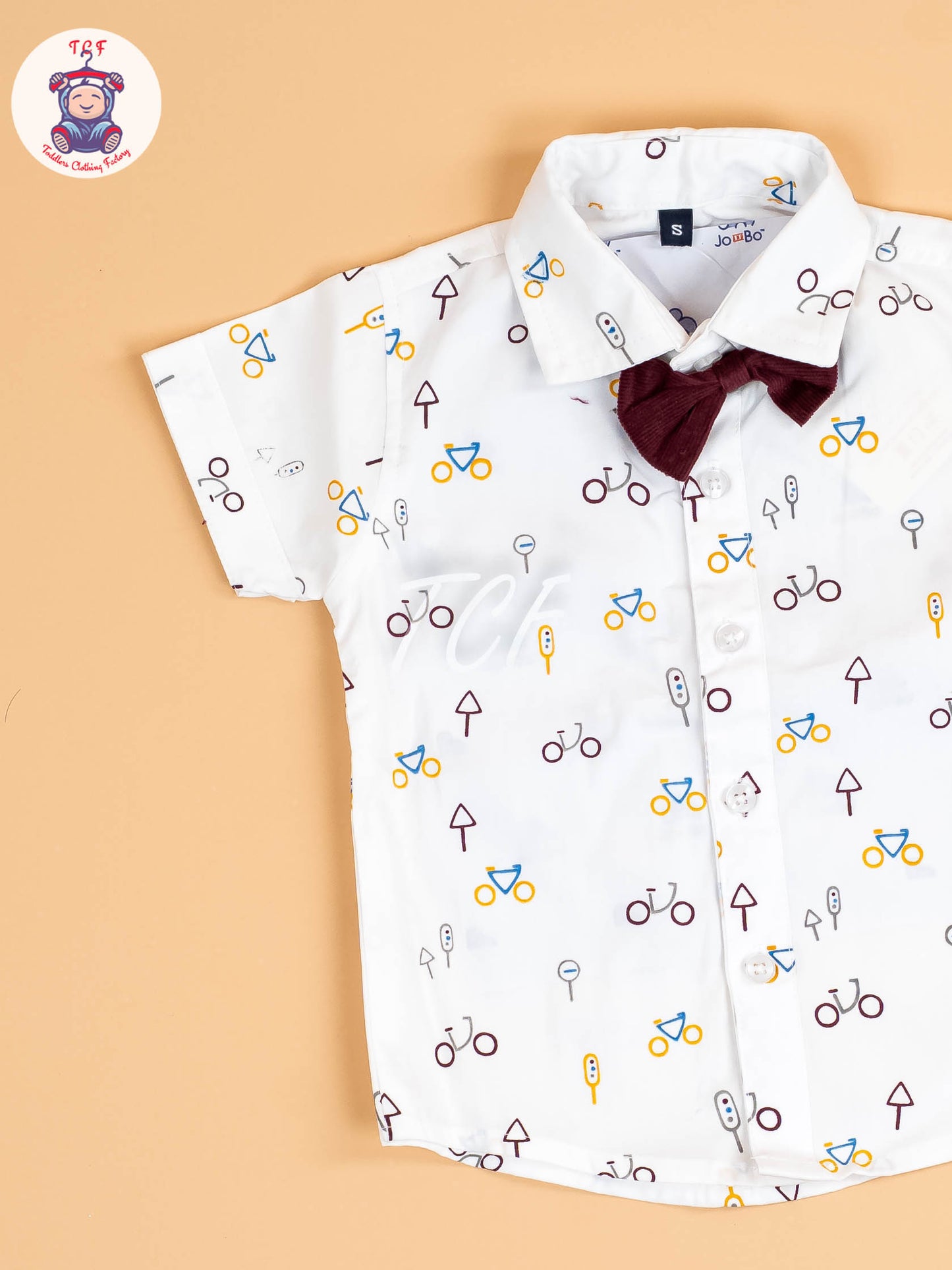 White & Brown Half Sleeves Shirts & Shorts Set With Suspender & Bow