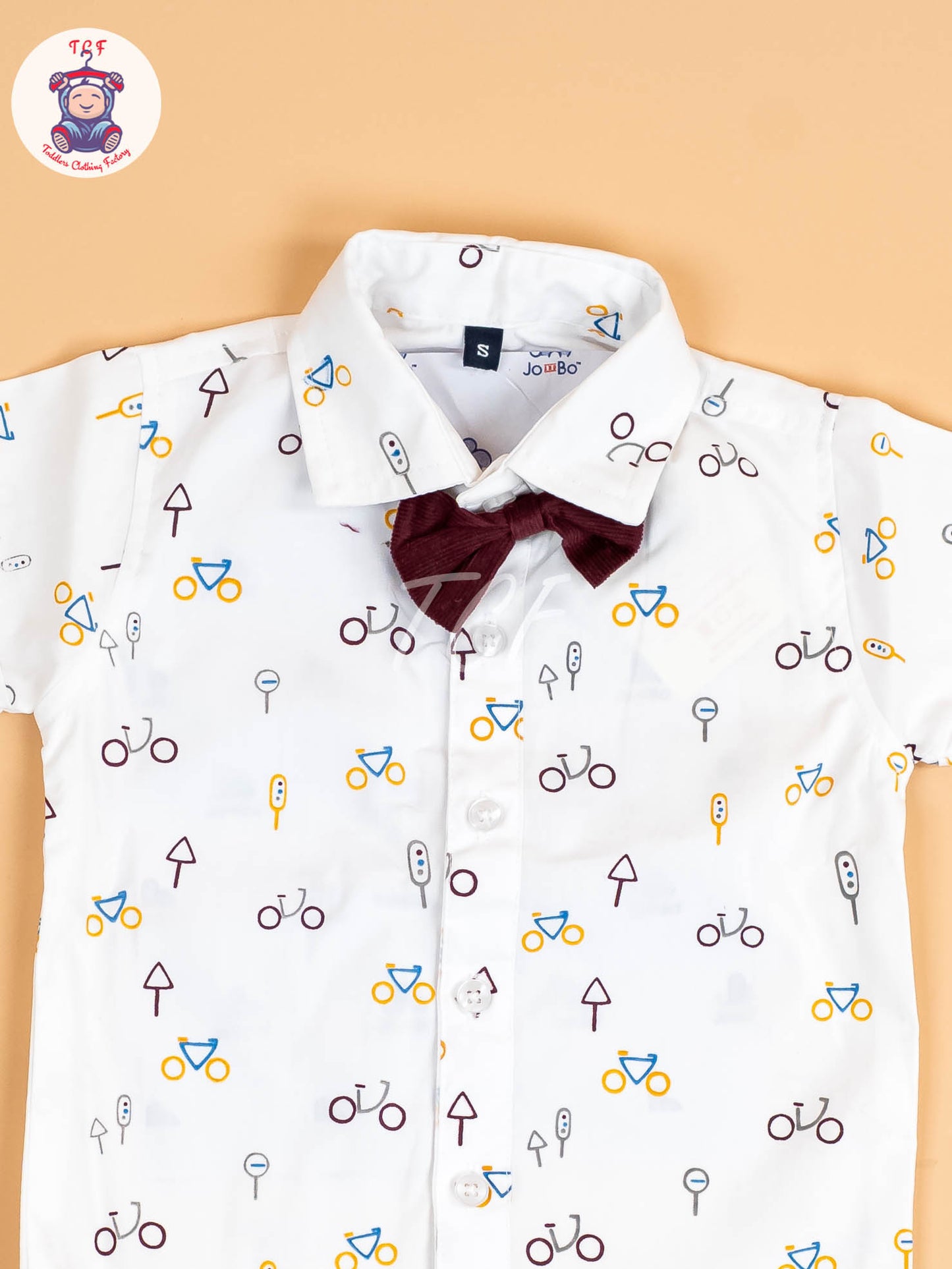 White & Brown Half Sleeves Shirts & Shorts Set With Suspender & Bow