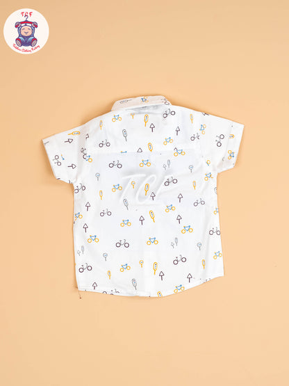 White & Brown Half Sleeves Shirts & Shorts Set With Suspender & Bow