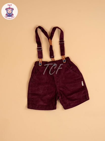 White & Brown Half Sleeves Shirts & Shorts Set With Suspender & Bow